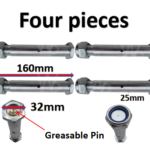 Mini Digger Bucket Pins 25mm 32mm Greasable Hex Head (Set of 4)